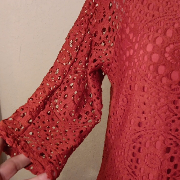 Divided By H&M Dark Burnt Orange Crochet  3/4 Sleeve Dress - Picture 4 of 9